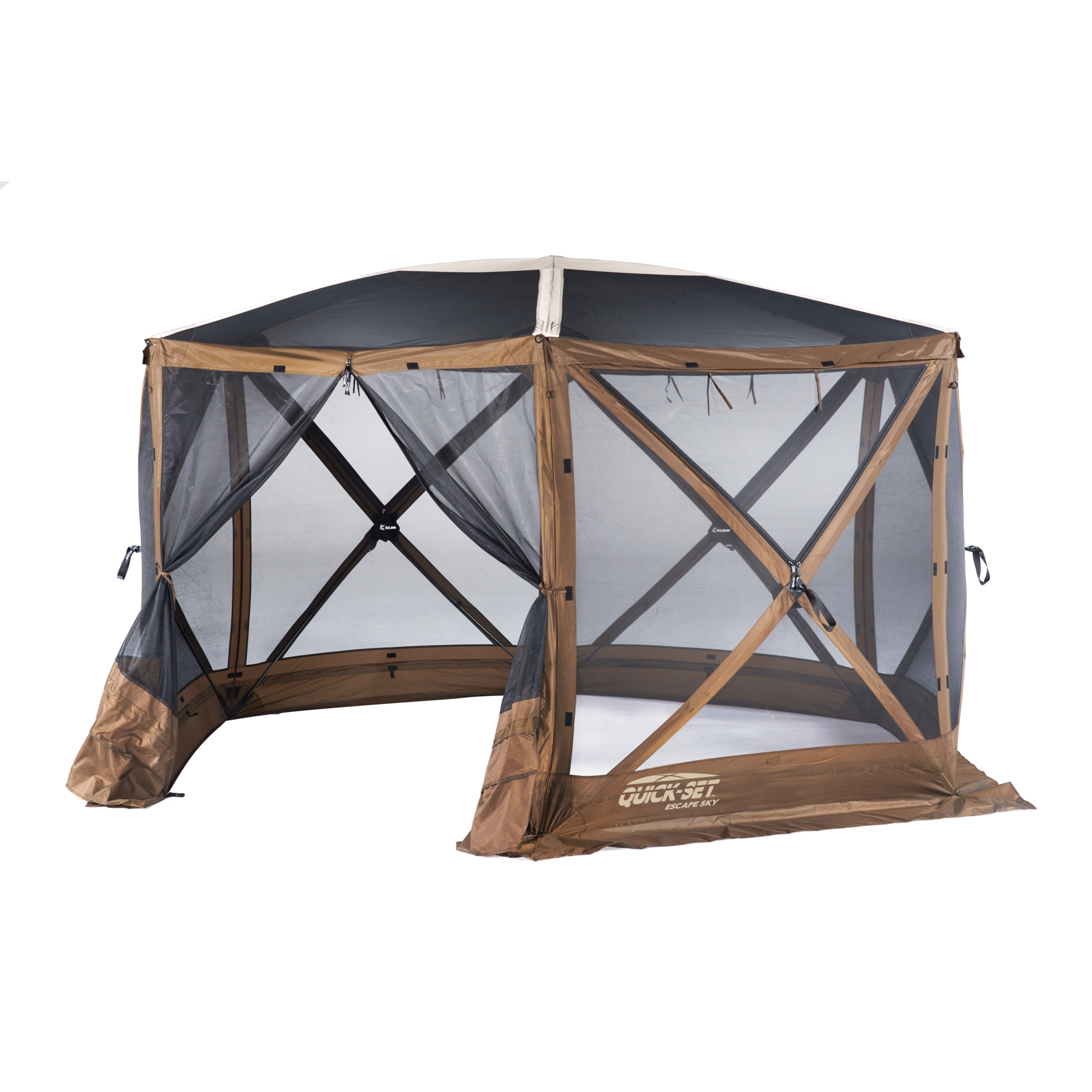 Clam Quick-Set, Sky Screen Shelter 6 sided screen roof, Length 11.67 ft, Width 11.67 ft, Color Green, Model# 12873